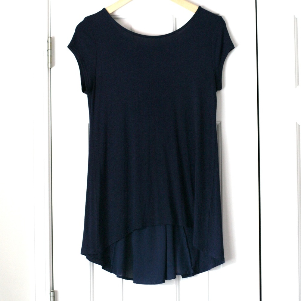 Kim & Cami navy scoop neck hi low top